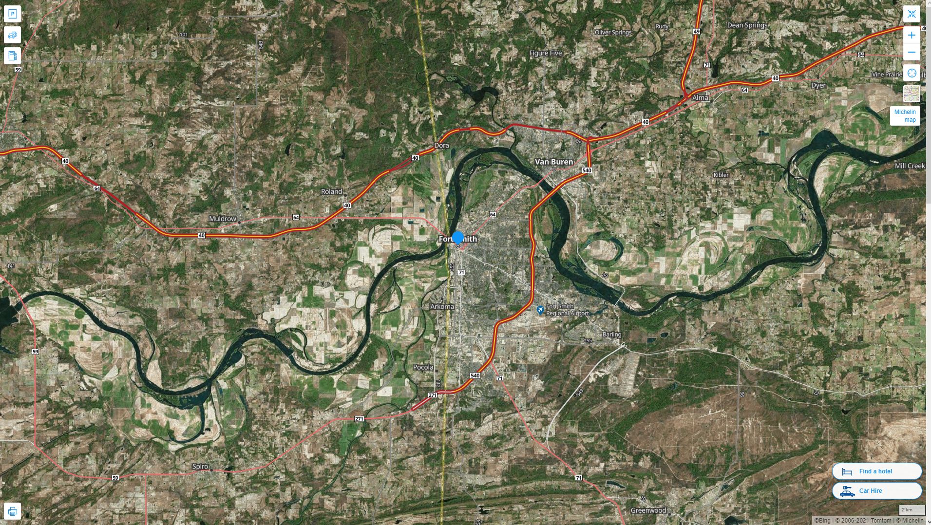 Fort Smith Arkansas Highway and Road Map with Satellite View